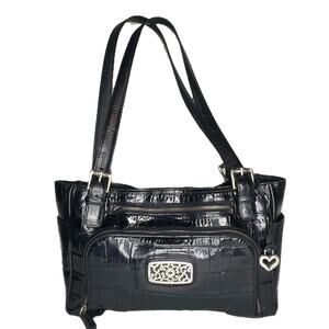 Brighton Collection Croc Embossed Leather Shoulder Bag Purse Organizer Vintage